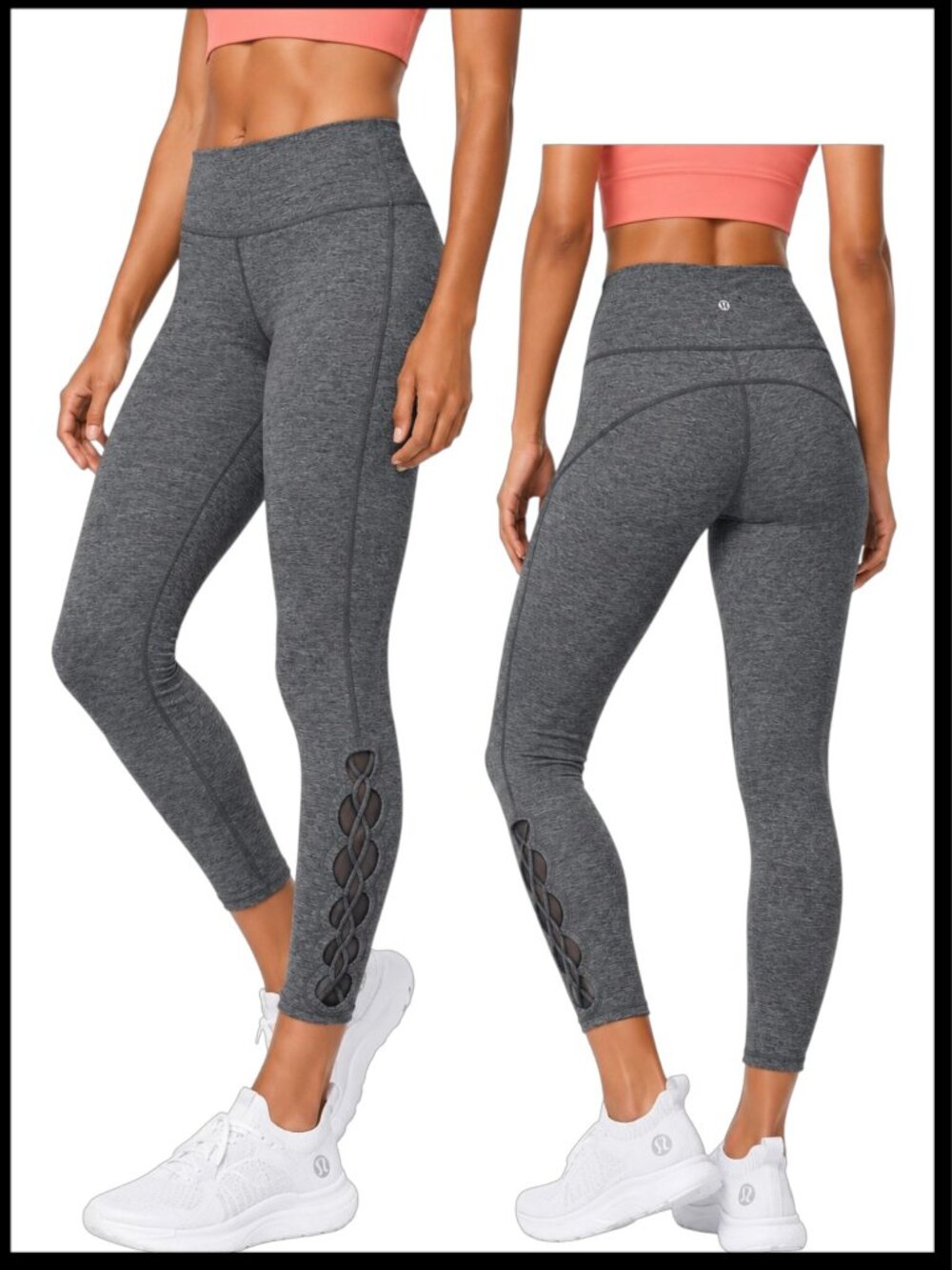 Lululemon Tied To It 7/8 Leggings Heathered Black High Rise Lace Up 6